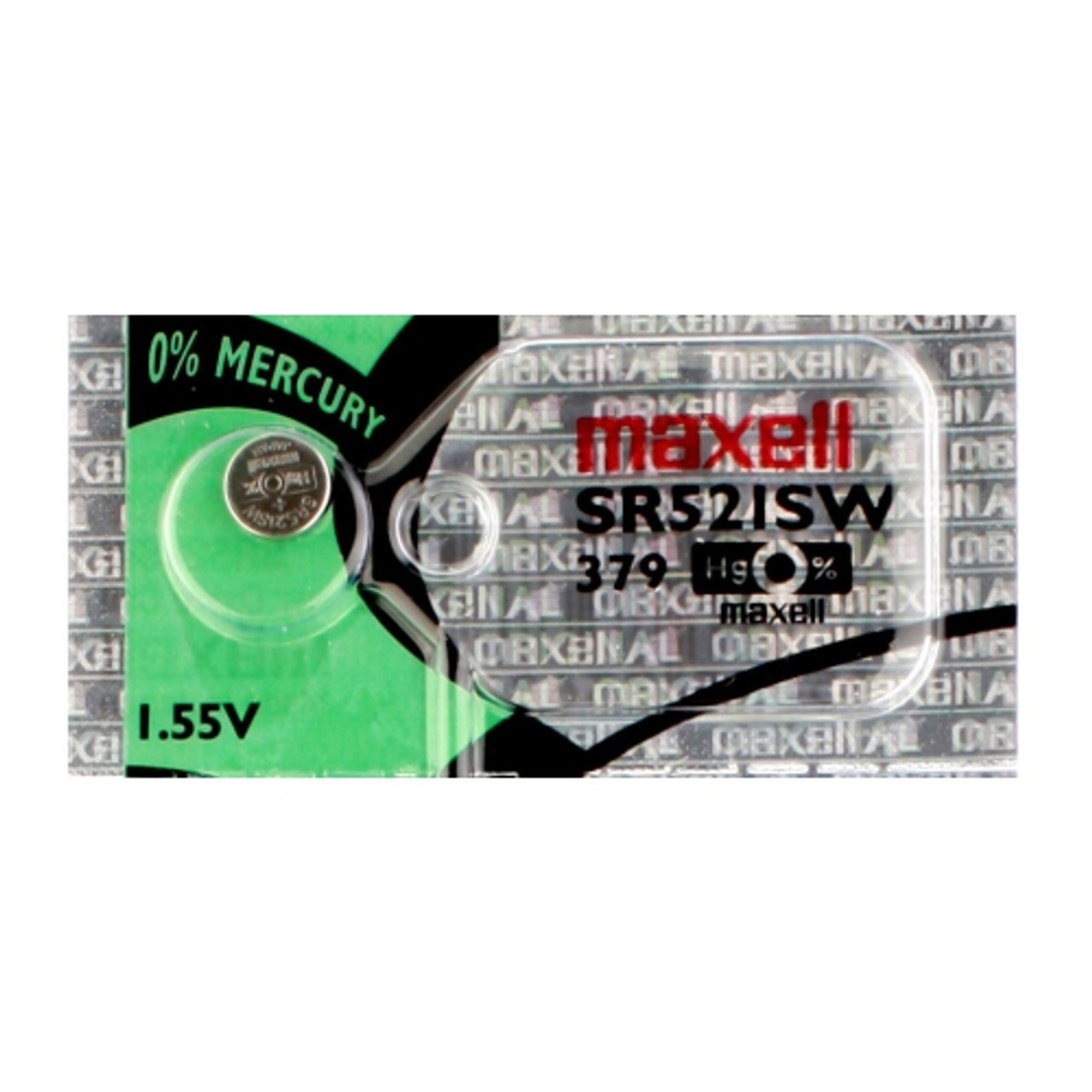 Maxell SR521SW 1.55V Silver Oxide Watch Battery, 11mAh